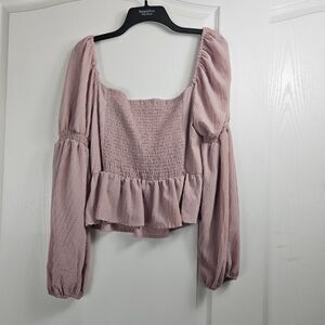 ASTR the Label Blousant Sleeve Top XL Textured Smocked Soft Purple Square Neck